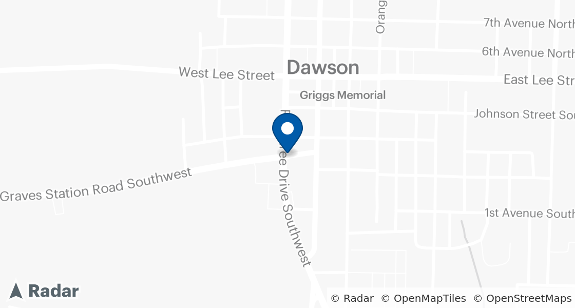 Map of Dairy Queen Location:: 633 Roundtree Dr SW, Dawson, GA, 39842-1938